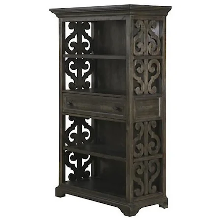 Open Bookcase with Intricate Scroll Details